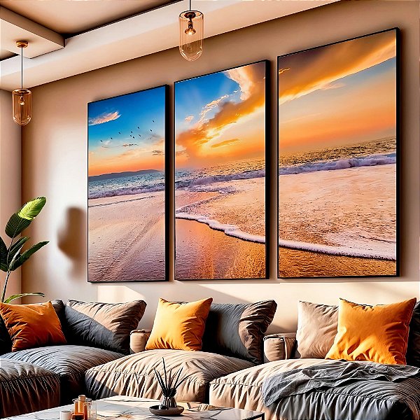 Composição 3 Quadros Por do Sol