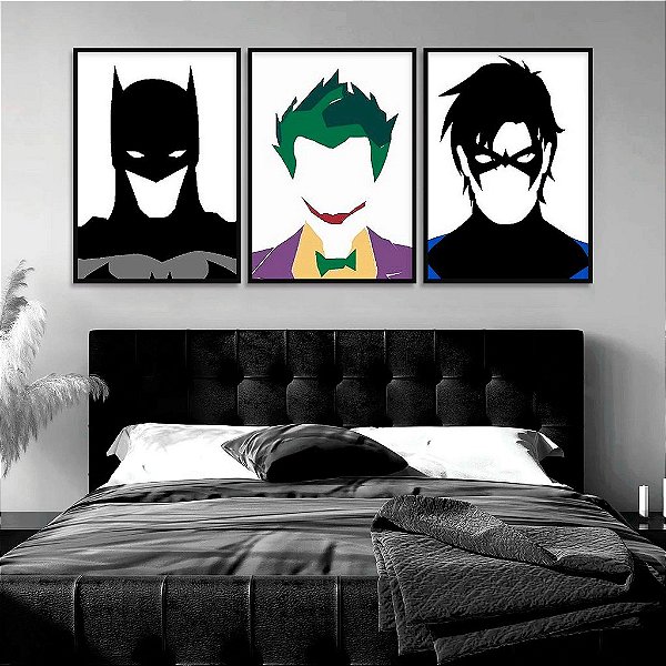 Kit 3 Quadros Decorativos Com Moldura Heróis & Vilões