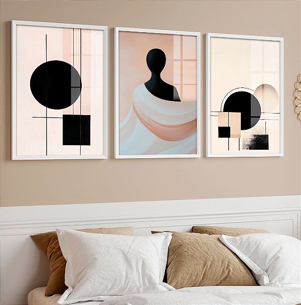 Kit 3 Quadros Com Moldura Escultura Minimalista