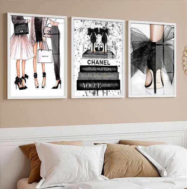 Kit 3 Quadros Com Moldura Moda e Sapatos