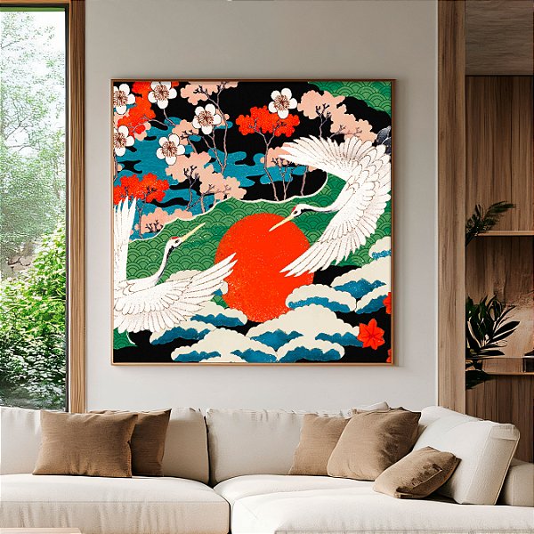 Quadro Com Moldura Garça Japonesa Colors