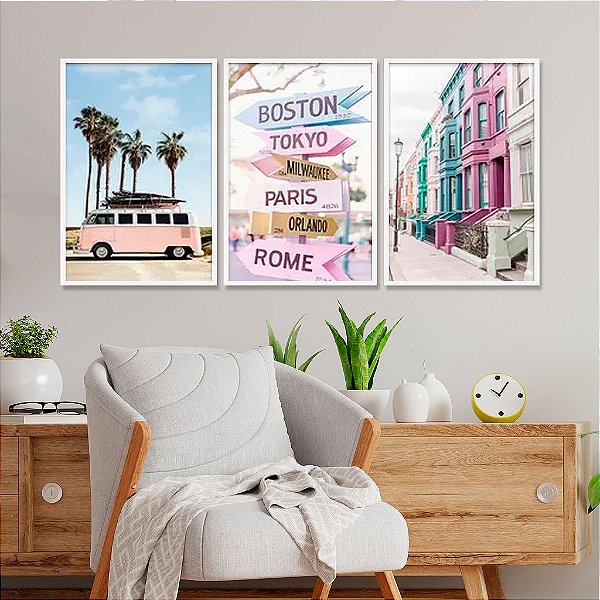 Kit Quadros Decorativos Com Moldura Viagens Internacionais