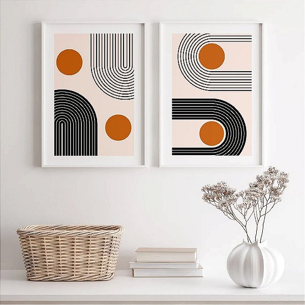 Kit 2 Quadros Decorativos Com Moldura Linhas Abstratas