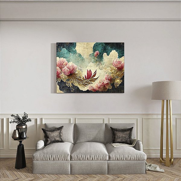 Quadro Decorativos Em Tecido Canvas Pintura Flores Rosas Asiáticas
