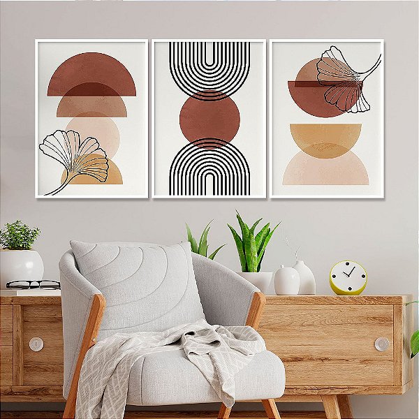 Kit 3 Quadros Decorativos Com Moldura Tropical Nature Boho