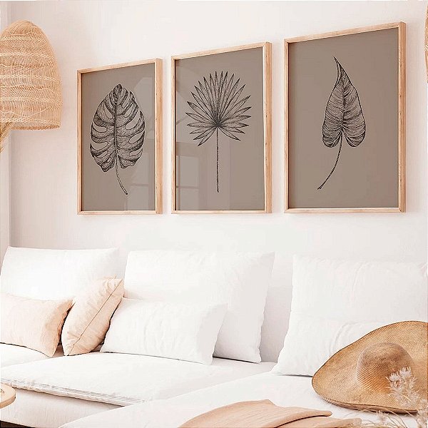 Kit 3 Quadros Decorativos Com Moldura Plantas Minimalistas