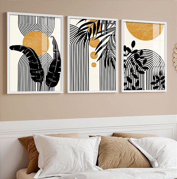 Kit 3 Quadros  Com Moldura Abstrato Espiral
