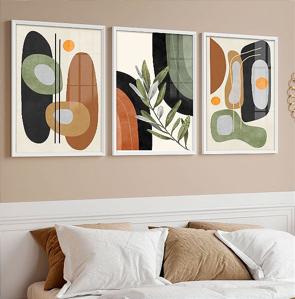 Kit 3 Quadros Com Moldura Arte formas Belas Formas Terracota