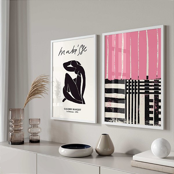 Kit 2 Quadros Decorativos Com Moldura Abstrata Moderna Multicor