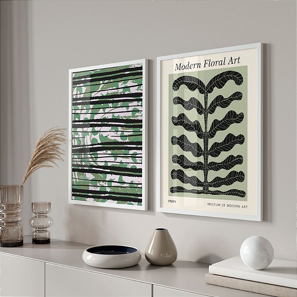 Kit 2 Quadros Decorativos Com Moldura Moderna Abstrato botanico