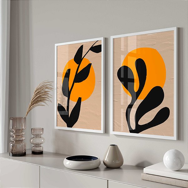 Kit 2 Quadros Decorativos Com Moldura Forma floral