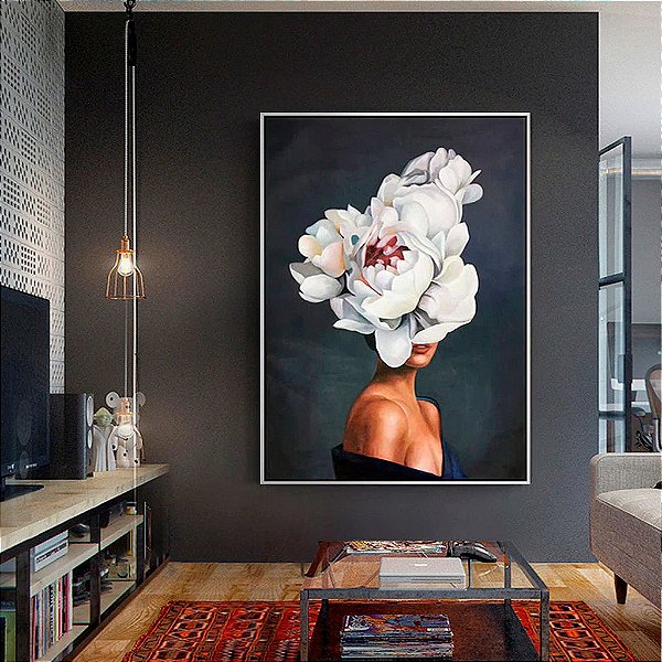 Quadro Decorativo Com Moldura Arte Pintura Surrealista Mulher Floral