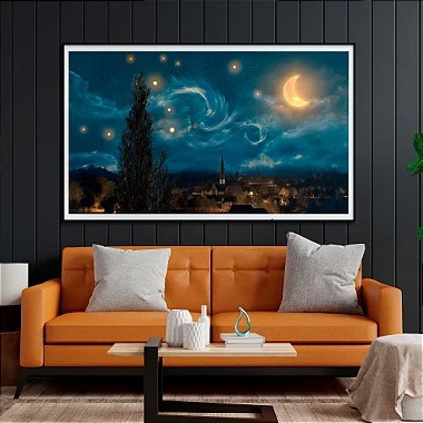 Quadro Decorativo Com Moldura Abstrato Noite Estrelada Releitura