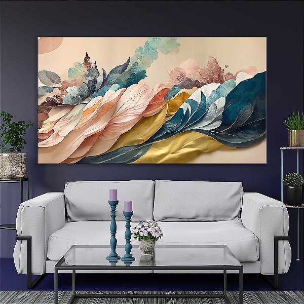 Quadro Decorativo Em Tecido Canvas Ondas Florais Colorfull
