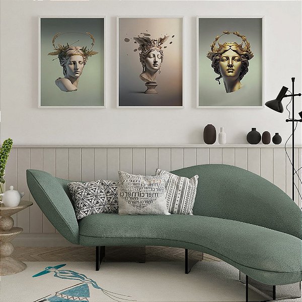 Trio Quadros Decorativos Estatuas Gregas Gold
