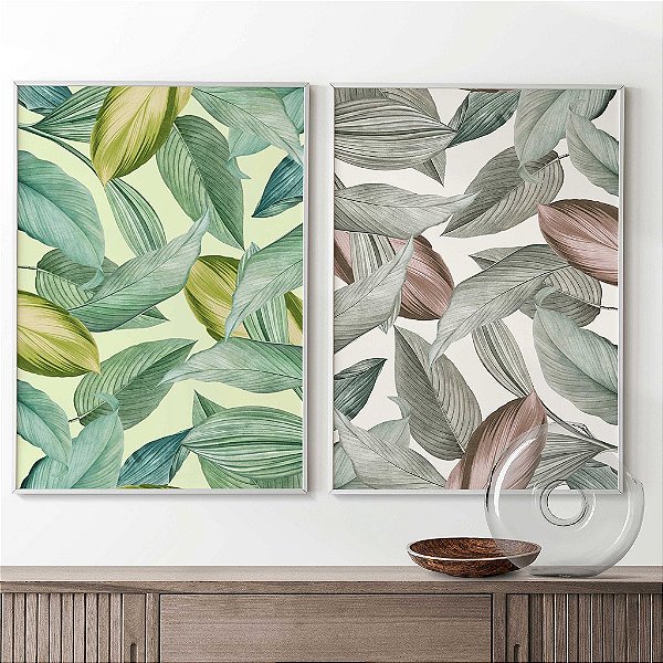 Kit 2 Quadros Decorativos Folhagem Verde Botanic