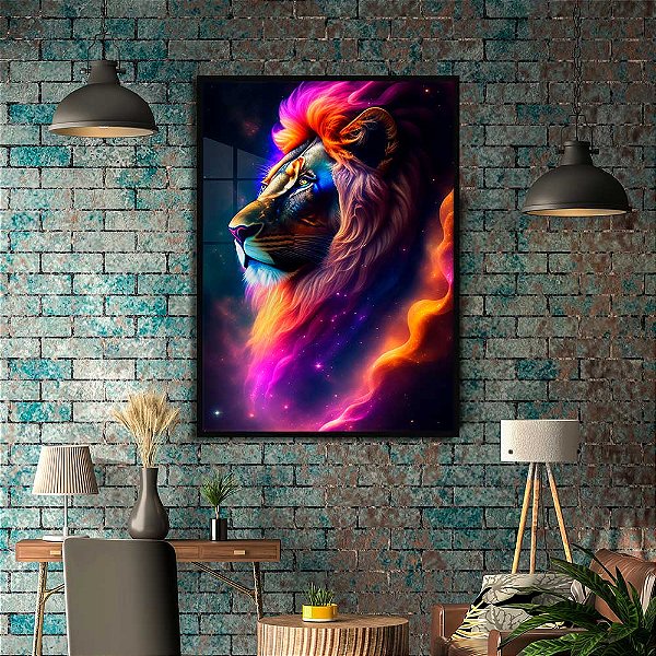 Quadro Decorativo Leão Designer Colorido