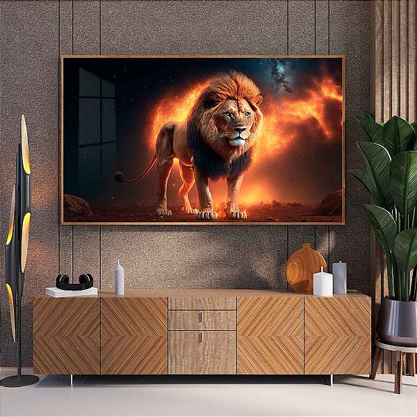 Quadro Decorativo leão Fogo Estelar