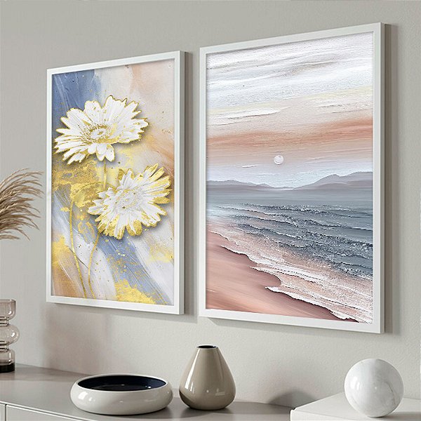 Kit Quadros Decorativos Paisagem Com Flores