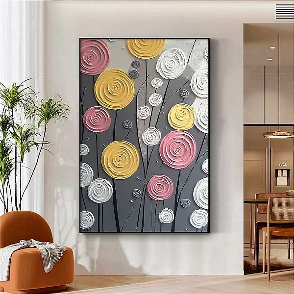 Quadro Decorativo Floral Pintura Acrílica Moderna