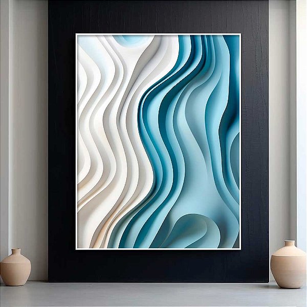 Quadro Decorativo Argila Tons Azuis e Branco