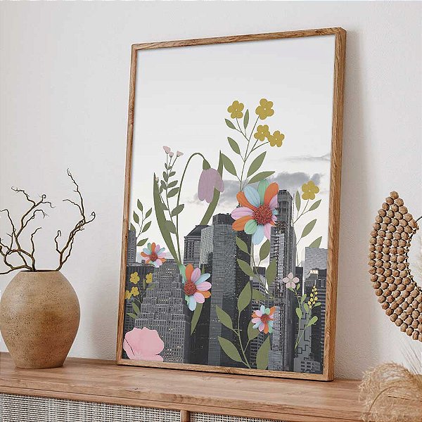Quadro Decorativo Colagens Florais Urbano