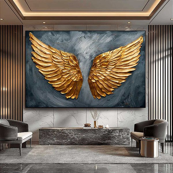 Quadro Decorativo Asas De Anjo Douradas