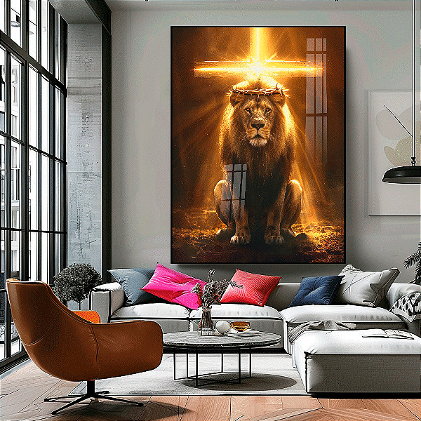 Quadro Decorativo Leão E A Cruz Ressurgimento