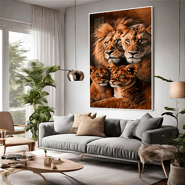 Quadro Decorativo Família De Leão 2 Filhotes