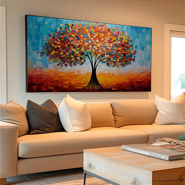 Quadro Decorativo Estilo Pintura Árvore Da Vida Colorido