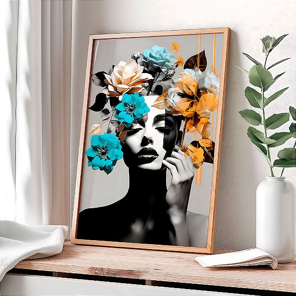 Quadro com Moldura Arte Colagem Mulher Essência Floral