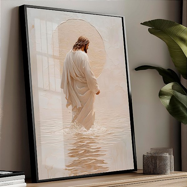 Quadro Com Moldura Arte Gesso Cristo Sobre As Águas
