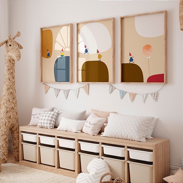 Kit 3 Quadros Infantil O Incrível Mundo Dos Pequeninos Orgânico Colorido