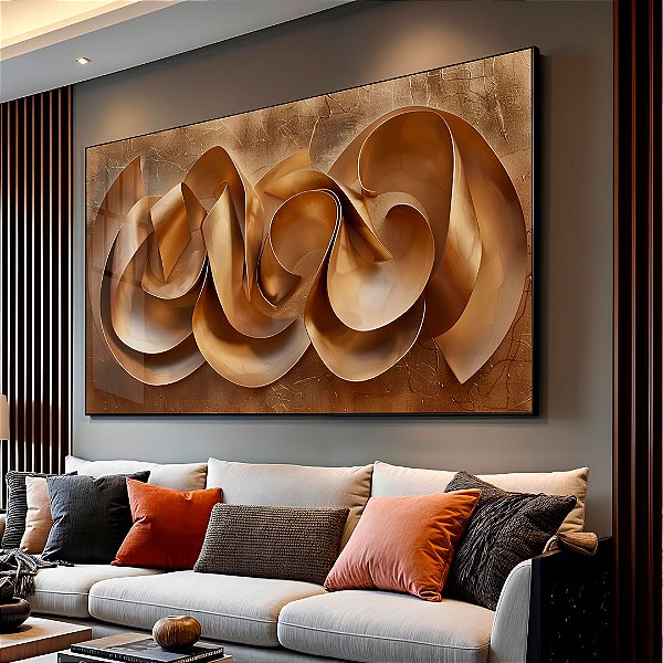 Quadro Decorativo Com Moldura Arte Escultura Curvas Douradas