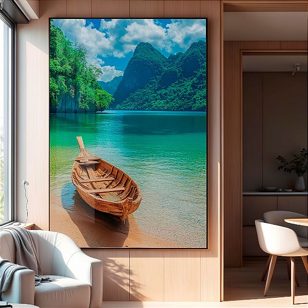 Quadro Decorativo Com Moldura Barco Na Ilha
