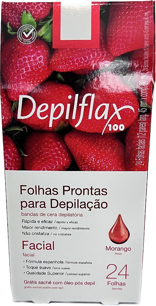 Folhas Prontas Faciais Depilflax Morango C/ 24 Und
