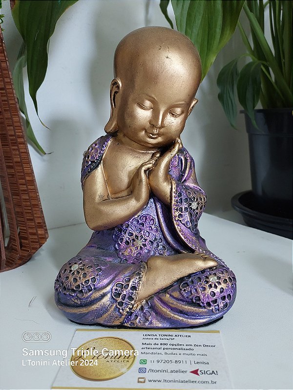 Buda Baby Amor 18cm | Chama Violeta e Dourado