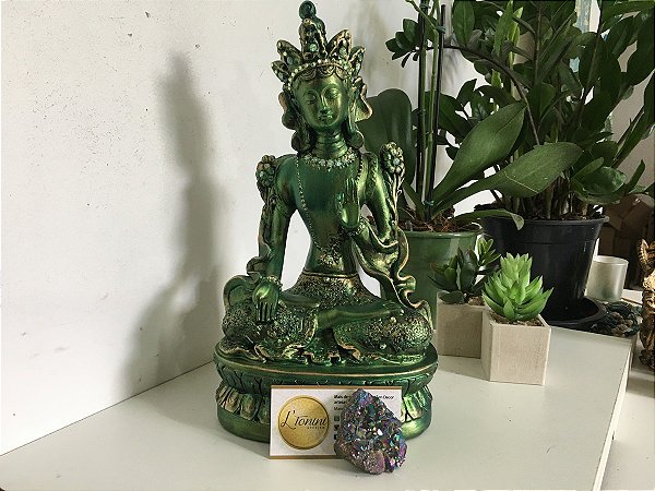 Deusa Tara 32cm (2) | Verde Hortelã e Ouro