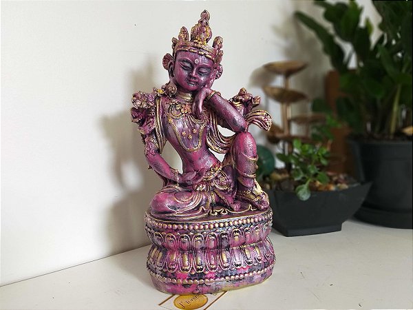 Deusa Tara 32cm | Pink, madrepérola e ouro