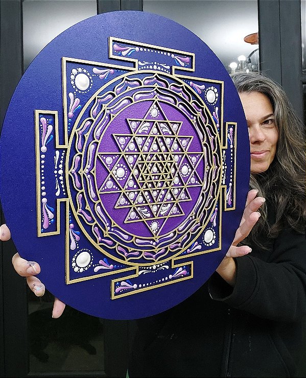 Mandala Duo Sri Yantra | Violeta e Azul (do 25cm ao 90cm)