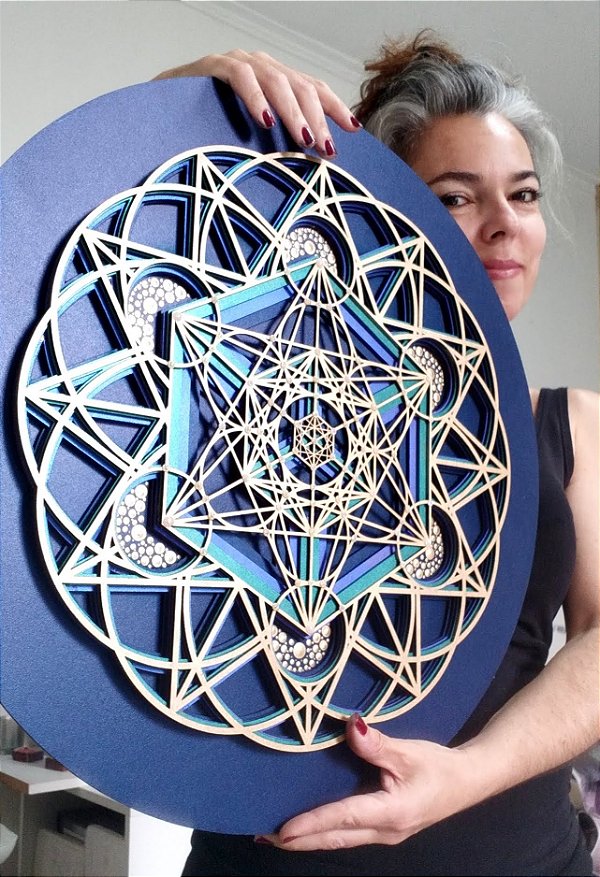 Mandala 3D 5C Cubo de Metatron | Azul (do 25cm ao 90cm)