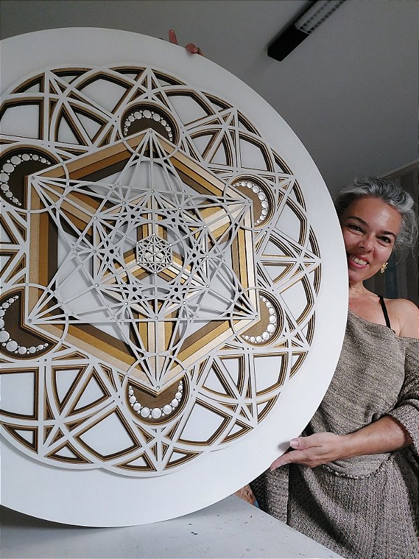 Mandala 3D 5C Cubo de Metatron | Branco (do 25cm ao 90cm)