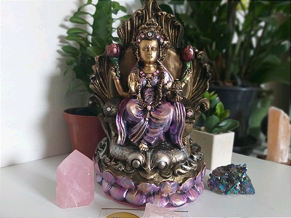 Deusa Lakshmi 23cm | Rosa e Dourado