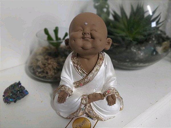 Buda Sorriso 20cm | Castanho, Neve e Bronze