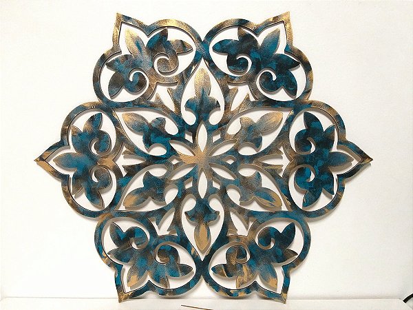 Mandala LTA24 40cm | azul turquesa e dourado