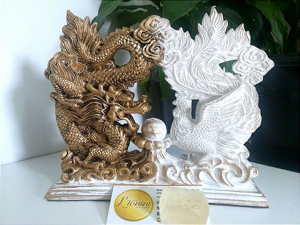 Fênix e Dragão 20cm | Madrepérola e dourado