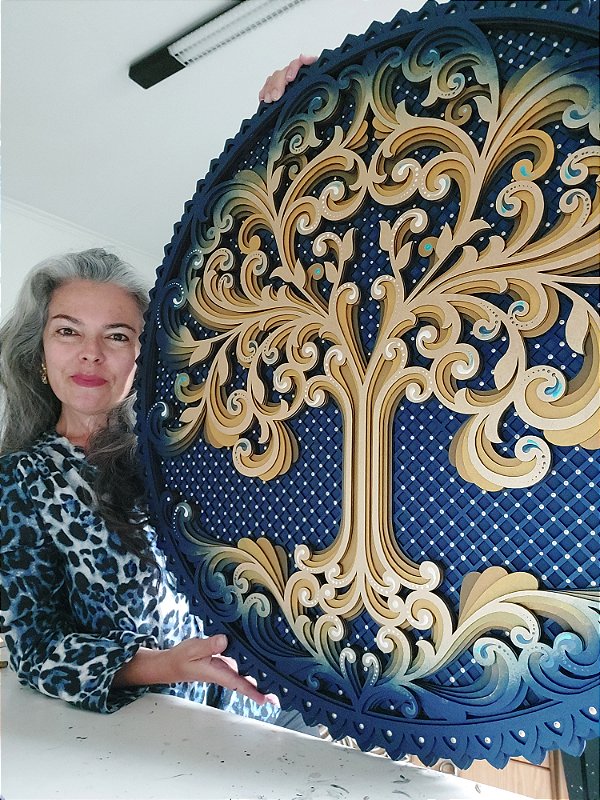 Mandala 3D 6C Árvore da Vida | Gold Blue (do 25cm ao 90cm)