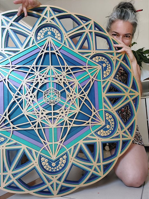 Mandala 3D 5C Cubo de Metatron  | Azul vazado (do 25cm ao 90cm)