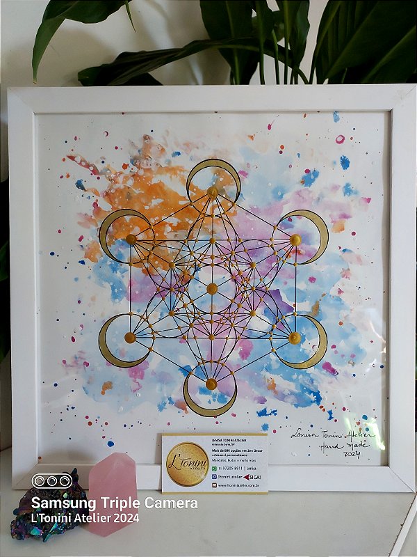 Mandala Cubo de Metatron em Aquarela 30x30cm