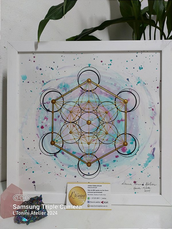 Mandala Cubo de Metatron Aquarela 30x30cm